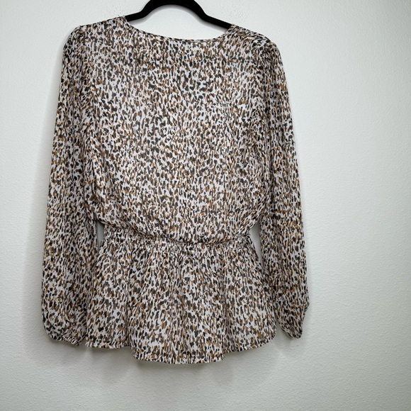 Banana Republic Leopard Print Long Sleeve Blouse Brown Gold Size Small - Picture 4 of 13